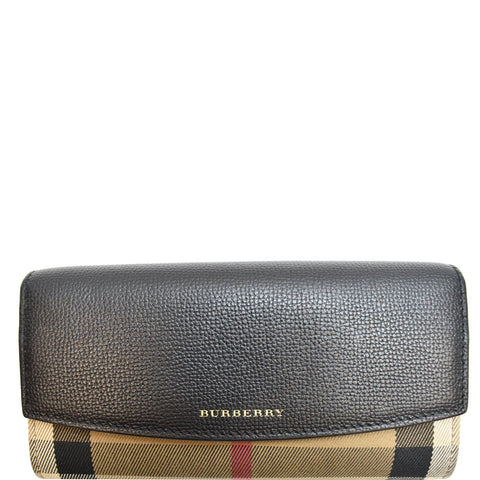 BURBERRY Porter Continental House Check Leather Wallet Black