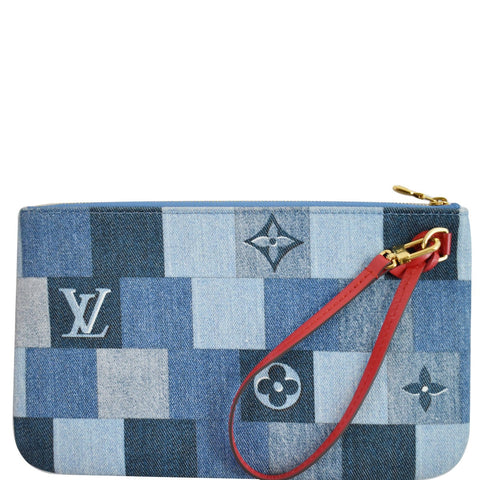 LOUIS VUITTON Pochette Wristlet Pouch Patchwork Denim Neverfull MM Blue