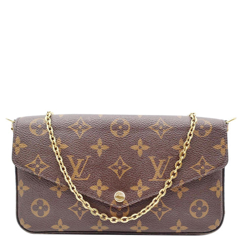 LOUIS VUITTON Felicie Monogram Canvas Pochette Crossbody Bag Brown