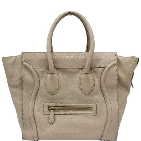 CELINE Drummed Mini Luggage Calfskin Leather Tote Bag Dune