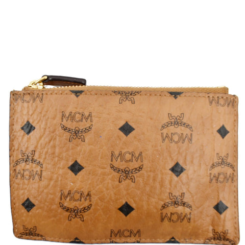 MCM Key Pouch Visetos Monogram Canvas Wallet Cognac