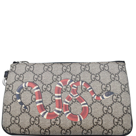 GUCCI Kingsnake Print GG Supreme Canvas Pouch Wristlet Beige 597556