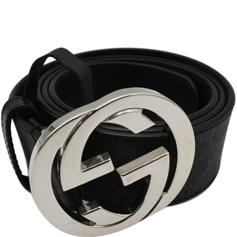 GUCCI Interlocking G Buckle GG Supreme Canvas Belt Black 411924