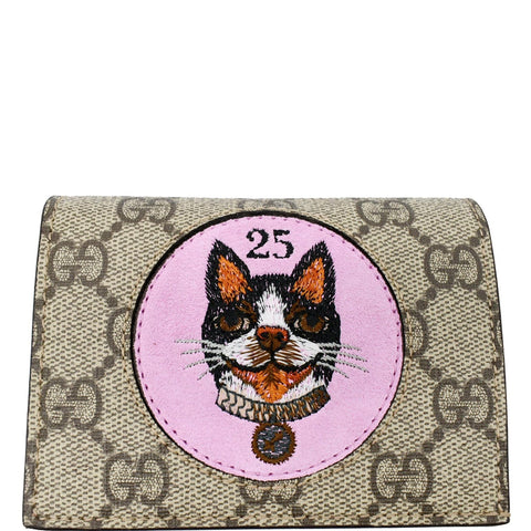 GUCCI Bosco Patch GG Supreme Canvas Card Case Wallet Beige 506277