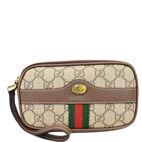 GUCCI Ophidia GG Supreme Monogram Phone Case Wristlet Brown 517366