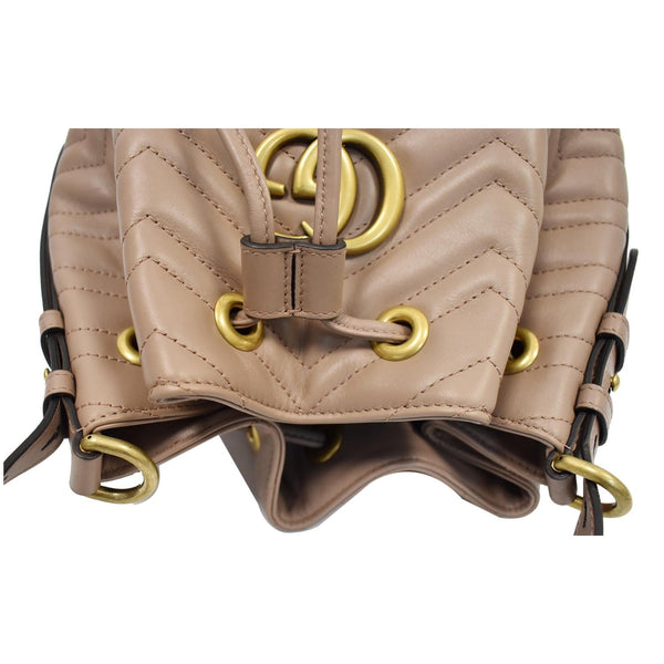 GUCCI Matelasse GG Marmont Quilted Bucket Shoulder Bag Nude 476674