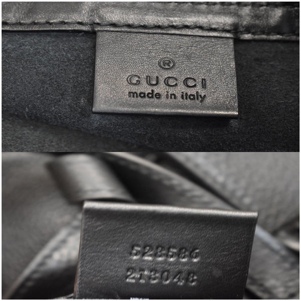 GUCCI Logo Print Calfskin Leather Drawstring Backpack Bag Black 523586