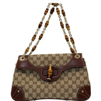 GUCCI Bambo Chain GG Signature Canvas Chain Shoulder Bag Beige 137391