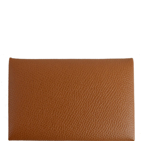 HERMES Calvi Epsom leather Card Holder Brown
