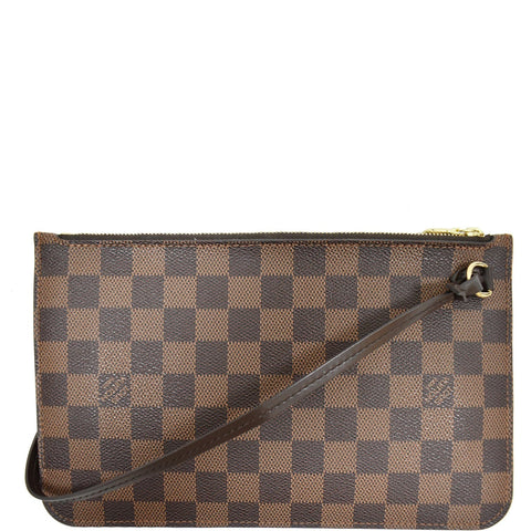 LOUIS VUITTON Neverfull MM Damier Ebene Pochette Wristlet Pouch Brown