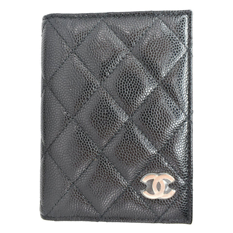 CHANEL CC Card Holder Quilted Caviar Leather Wallet Black