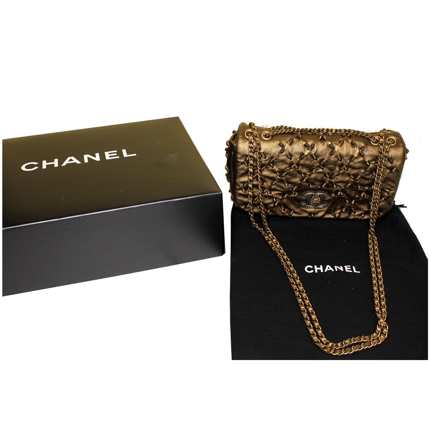 CHANEL Classic Flap Chic Knot Lambskin Leather Shoulder Bag Bronze
