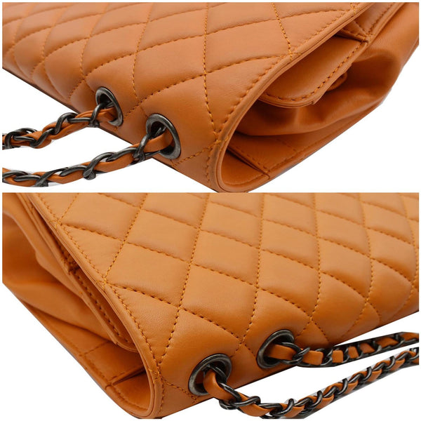 CHANEL Classic Flap Drawstring Quilted Lambskin Leather Shopper Shoulder Bag Orange