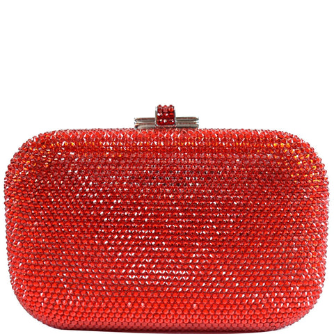 JUDITH LEIBER Slide Lock Crystal Chain Clutch Bag Red