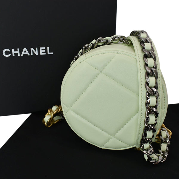 CHANEL 19 Round Quilted Lambskin Leather Clutch Crossbody Bag Light Green