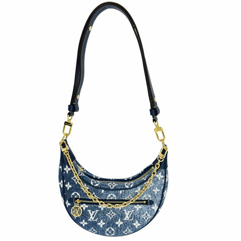 LOUIS VUITTON Loop Monogram Denim Jacquard Baguette Bag Navy Blue