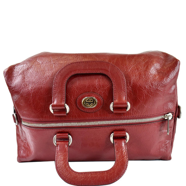 Gucci Soft Backpack Calfskin Leather Duffle Bag Red top view