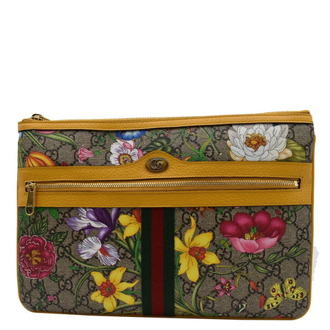 GUCCI Large Ophidia Flora GG Monogram Leather Pouch Clutch Bag Multicolor 517551