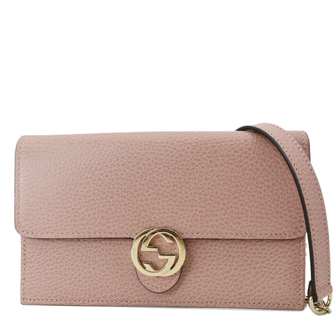 GUCCI Dollar Interlocking G Calfskin Leather Chain Wallet Crossbody Bag Soft Pink 510314