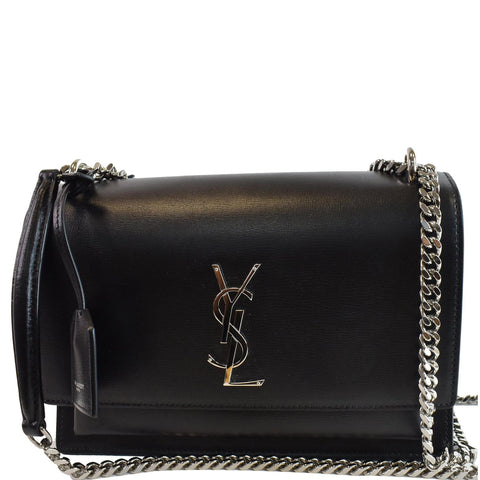YVES SAINT LAURENT Monogram Sunset Medium Leather Shoulder Bag Black