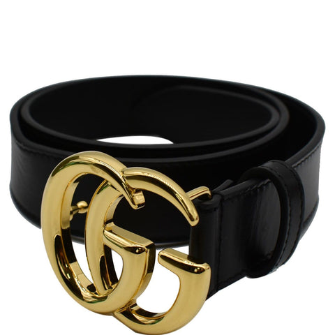 GUCCI Double G Buckle Leather Belt Black 414516