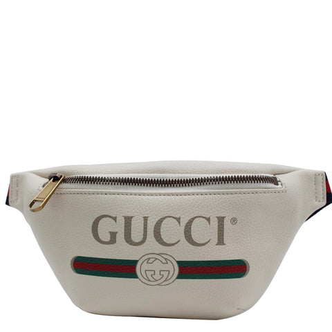 GUCCI Print Small Leather Belt Waist Bum Bag White 527792