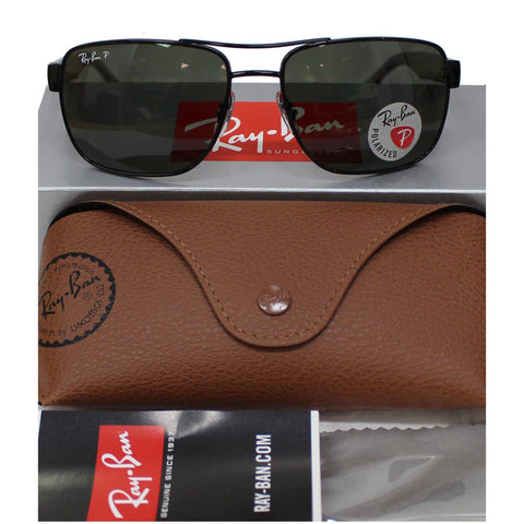 RAY-BAN RB3530 002/9A 58 Sunglasses Polished Black / Green Polarized Lens