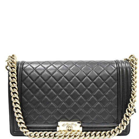 CHANEL Medium Boy Flap Lambskin Leather Shoulder Bag Black