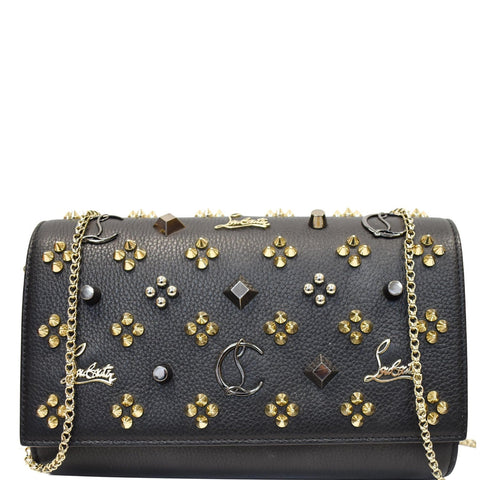 CHRISTIAN LOUBOUTIN Paloma Embellished Leather Chain Clutch Bag Black