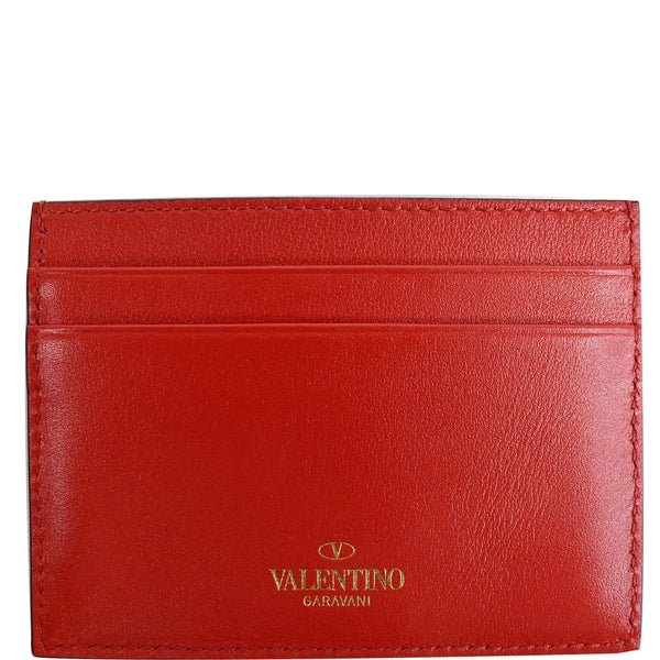 VALENTINO Garavani Rockstud Leather Card Holder Red
