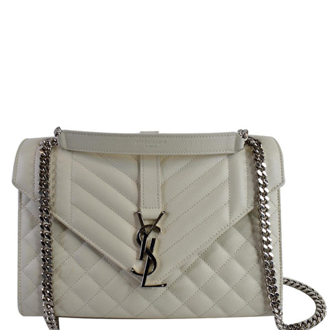YVES SAINT LAURENT Envelope Medium Chain Leather Shoulder Bag White