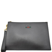 GUCCI Agora Web Leather Pouch Clutch Bag Black 428758