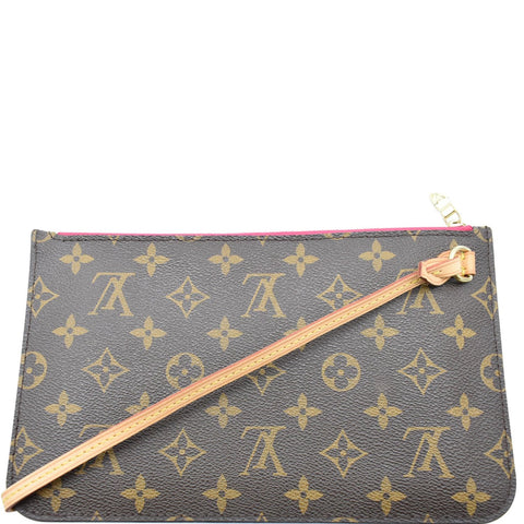 LOUIS VUITTON Neverfull MM Monogram Canvas Pochette Wristlet Pouch Brown