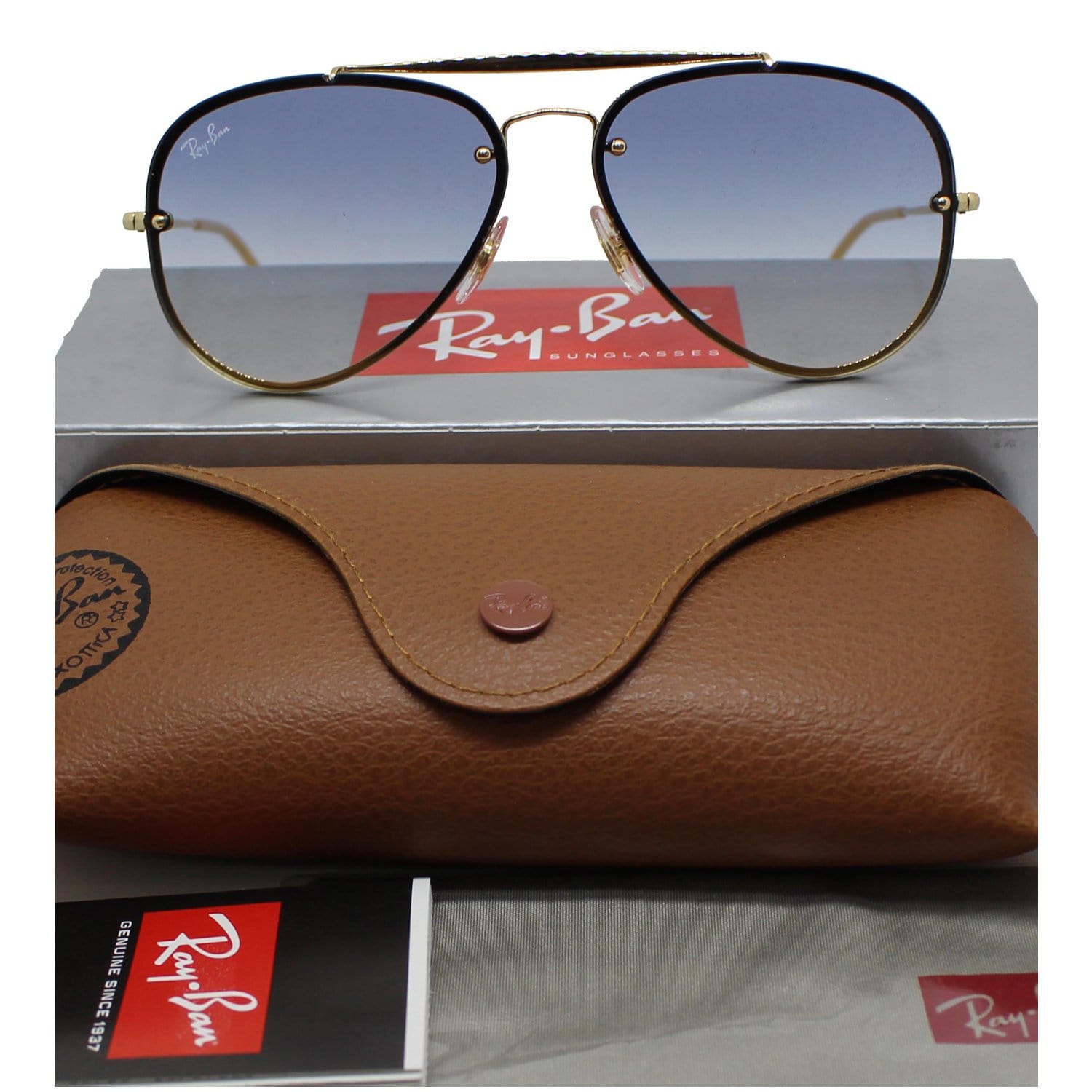 Ray Ban Rb3584n RAY-BAN RB3584N 001/19 Blaze Aviator Gold Sunglasses Light Blue Gradie