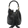 GUCCI Miss Bamboo Medium Leather Bucket Shoulder Handbag Black 387613