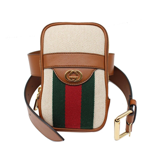 GUCCI Vintage Canvas Phone Case Belt Bag Dark Brown 581519