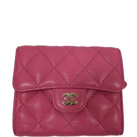 CHANEL CC Card Holder Caviar Quilted Leather Flap Wallet Pink