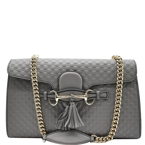 GUCCI Emily Medium GG Guccissima Leather Chain Shoulder Bag 449635 Gray