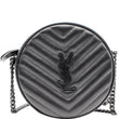 YVES SAINT LAURENT Vinyle Round Chevron Leather Camera Crossbody Bag Black