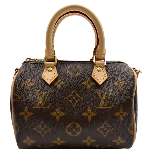 LOUIS VUITTON Nano Speedy Monogram Canvas Crossbody Bag Brown