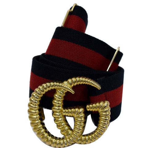 GUCCI Torchon Double G Web Elastic Belt  Navy Blue Size 90/36