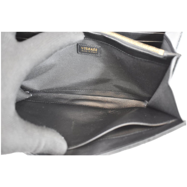 VERSACE Icon Quilted Leather Wallet on a Chain Crossbody Bag Black