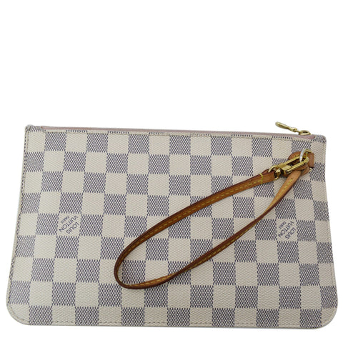 LOUIS VUITTON Neverfull MM Damier Azur Pochette Wristlet Pouch Rose Ballerine