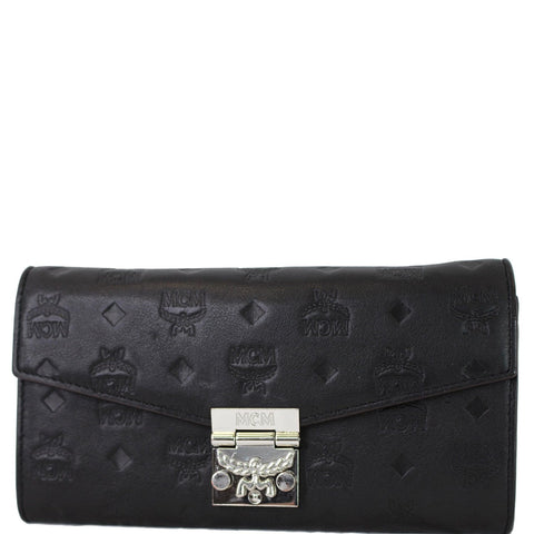 MCM Patricia Monogram Leather Crossbody Chain Wallet Black