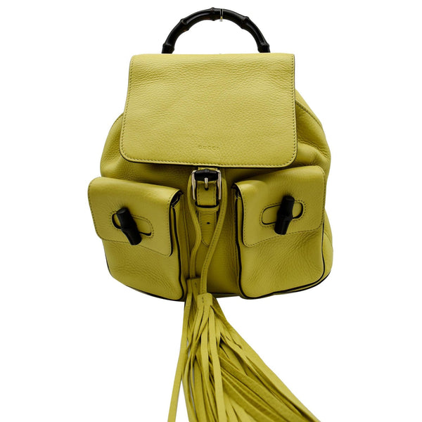 Gucci Bamboo Pebbled Leather Backpack Bag Yellow - DDH