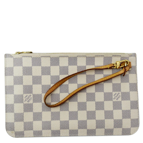 LOUIS VUITTON Neverfull  Damier Azur Pochette Wristlet Pouch White