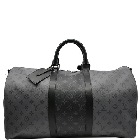 LOUIS VUITTON Keepall 50 Bandouliere Monogram Eclipse Canvas Travel Bag Black