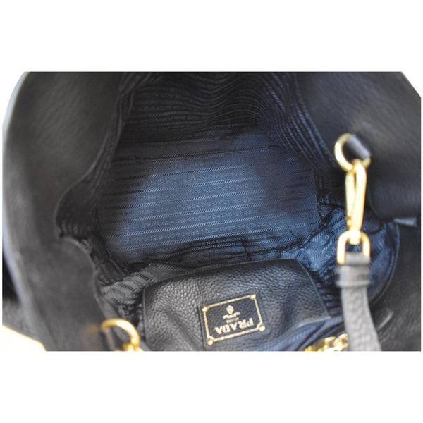 PRADA Vitello Daino Side-Pocket Leather Tote Shoulder Bag Black