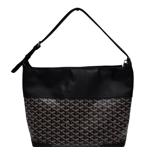 GOYARD Grenadine Chevron Printed Canvas and Leather Hobo Shoulder Bag Black