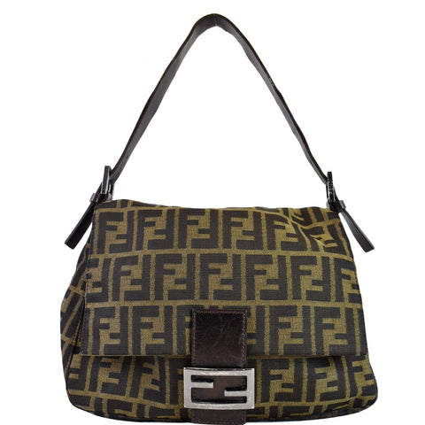 FENDI Zucchino Canvas Mini Mama Baguette Shoulder Bag Brown